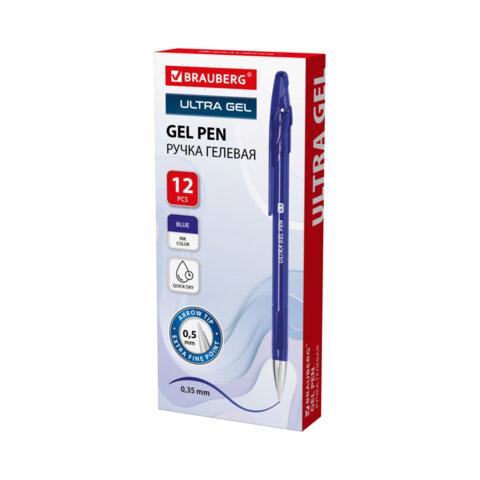 Ручка гелевая BRAUBERG "ULTRA GEL", СИНЯЯ, стандартный наконечник 0,5 мм, линия письма 0,35 мм, 144265