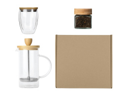Подарочный набор для кухни с френчпрессом, стаканом и чаем, Цвет коричневый
