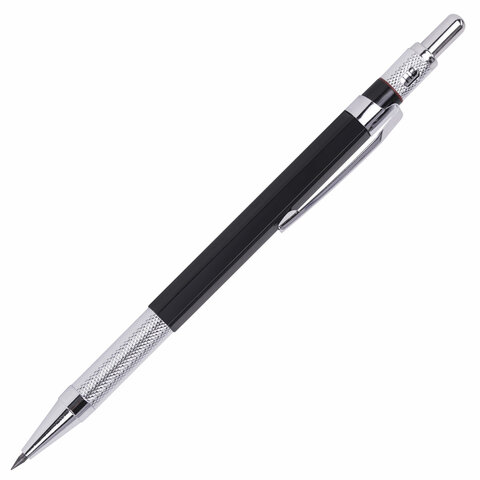 Карандаш механический цанговый 2 мм + грифели HB 12 штук на блистере, BRAUBERG "METALLIC-X 20", металлические детали, 181967