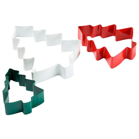 Набор вырубок для печенья новогодний 3 шт., "Елочки", нержавеющая сталь, рецепт, ЗОЛОТАЯ СКАЗКА, 592494