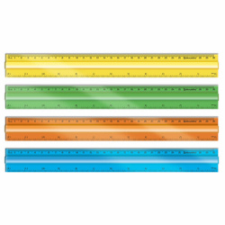 Линейка пластиковая 30 см, BRAUBERG, с держателем, прозрачная, неоновая, ассорти, 210843