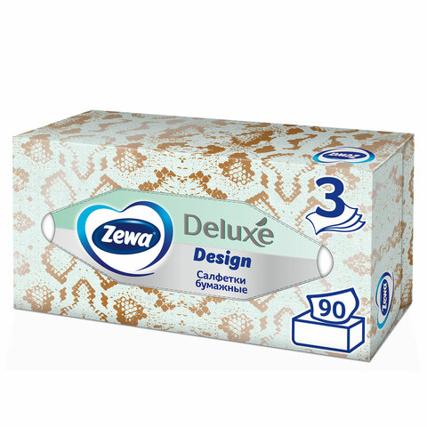Салфетки косметические 90 штук в картонном боксе, 3-слойные, ZEMMA/ZEWA Deluxe Design, 284201