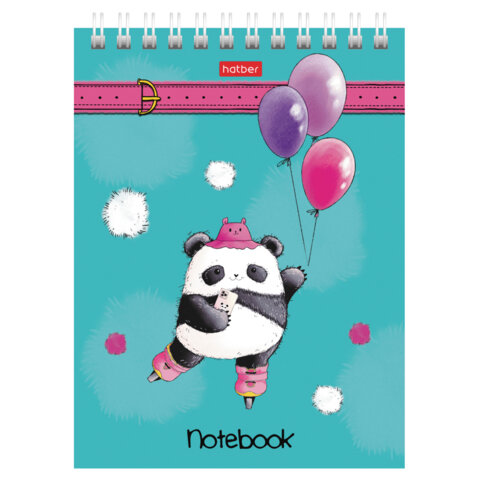 Блокнот МАЛЫЙ ФОРМАТ А6, 60 л., гребень, картон, клетка, HATBER, "Плюшевые панды", 088304, 60Б6В1гр