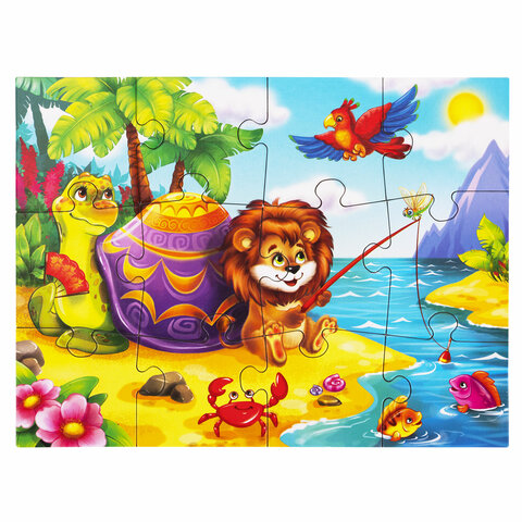 Пазлы картонные 12 элементов + 35 элементов, КОМПЛЕКТ 32 шт., поле 17,5х13 см, РК