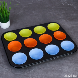 Набор для выпечки кексов и капкейков 12 ячеек 36х26 + Форма силиконовая для кексов 12 штук / RSD-50/GF-743