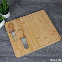 Доска разделочная и нож для сыра 25x30x1.5 см / KF-S10 /уп 24/ бамбук нож и вилка