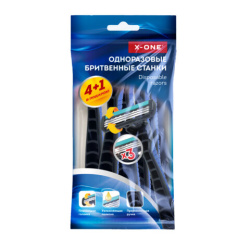 Бритвенные станки одноразовые, 3 лезвия, увлажняющая полоска, плавающая головка, 5 шт., синий, X-ONE (ИКС-УАН), 700036