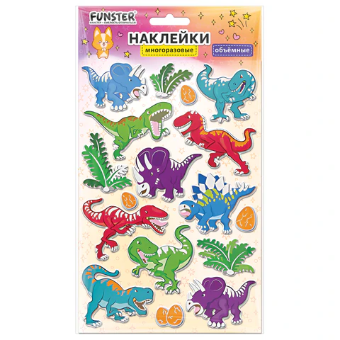 Наклейки объемные MAXI 21х14 см, ассорти 12 видов, FUNSTER (ФАНСТЕР), 666678