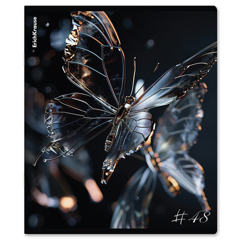 Тетрадь А5, 48 л., ERICH KRAUSE, скоба, клетка, матовая ламинация + УФ-лак, "Glass Butterflies" (микс в спайке), 63315