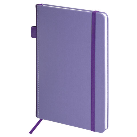 Блокнот А5 135x212 мм BRAUBERG "Edge", под кожу, резинка, держатель, 80 л., клетка, сиреневый, 117150