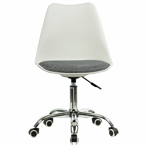 Кресло стул BRABIX "Eames MG-310 CH", хром, пластик белый, ткань серая, 532924