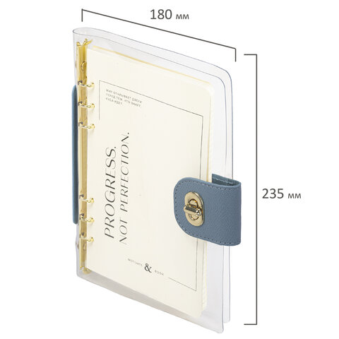 Блокнот А5 180x235 мм, BRAUBERG "Fabulous", гибкий, на кольцах, застежка, 80 л., голубой, 116193