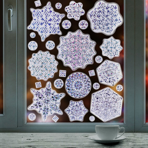 Наклейка для окон, 30х38 см, "Морозные снежинки", голография, серебро, ЗОЛОТАЯ СКАЗКА, 592574