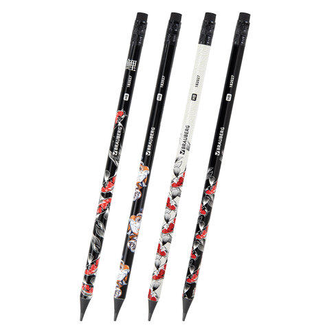 Карандаш чернографитный с принтом BRAUBERG "FISH KOI", 1 шт., HB, с ластиком, корпус ассорти, 182027