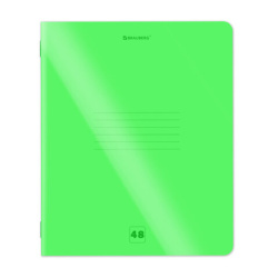 Тетрадь пластиковая обложка (НЕОН) А5, 48 листов, скоба, клетка, BRAUBERG "Smart Cover", ЗЕЛЕНАЯ, 405038