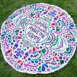 Круглое пляжное парео / селфи – коврик / пляжная подстилка / пляжное покрывало / пляжный коврик makes me happy