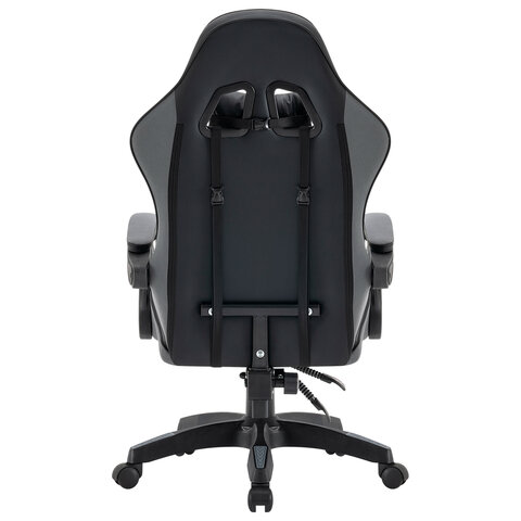 Кресло компьютерное DEFENDER "Strider", 2 подушки, ткань/экокожа, черное/серое, 64056