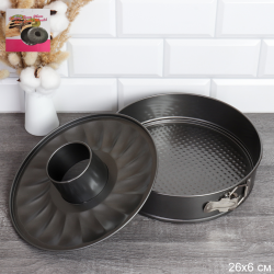 Форма для выпечки Круг со съемным дном и клипсой 26х7 см/ 2 в 1 (два сьёмных дна) / T232 /уп 12/ 0.470/ 25,5х7