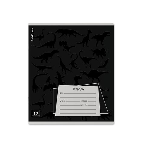 Тетрадь 12 л., линия, выборочный УФ-лак, ERICH KRAUSE, "Black Pattern" (микс в спайке), 60535