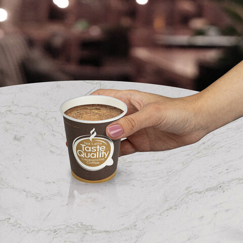 Стакан одноразовый бумажный 250 мл, КОМПЛЕКТ 50 шт., однослойные, Taste Quality, холодное/горячее, ФОРМАЦИЯ, HB80-280-0004