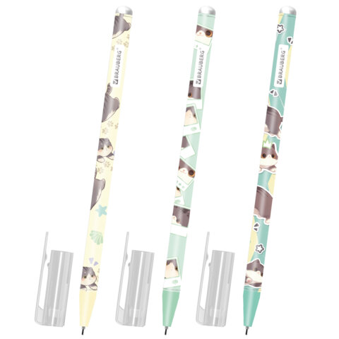 Ручка стираемая гелевая, кросс-серия "МИЛЫЕ КОТЫ", BRAUBERG, СИНЯЯ, корпус ассорти, игольчатый наконечник 0,5 мм, линия 0,35 мм, 144481