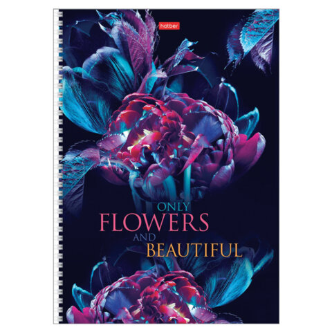 Тетрадь А4 96л. HATBER гребень, клетка, обложка картон, Beautiful flowers (микс в спайке), 086261, 96Т4В1гр