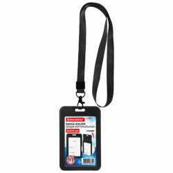 Бейдж вертикальный (85х54 мм), лента 45 см с карабином, СЛАЙДЕР, черный, BRAUBERG EXTRA, 238831