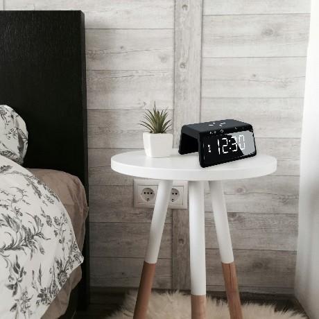 Часы настольные Bridge с функцией беспроводной зарядки, черный