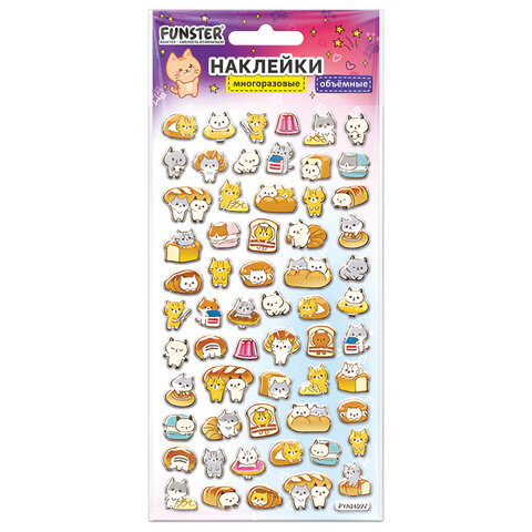 Наклейки объемные зефирные и гелевые 17,5х9,5 см, ассорти 12 видов, FUNSTER (ФАНСТЕР), 666677