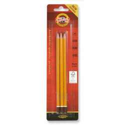 Карандаши чернографитные KOH-I-NOOR "1580", НАБОР 3шт., HB, без резинки, заточенные, блистер, 15800HB001BL