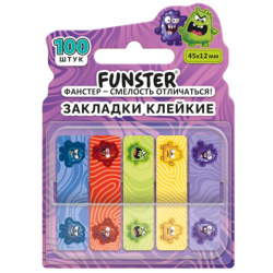 Закладки клейкие Z-сложения FUNSTER (ФАНСТЕР) "Монстрики", 45х12 мм, 100 шт., (5 цветов х 20 листов), в диспенсере, 116701