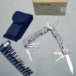 Мультитул армейский туристический с сумкой "22 в 1", пассатижи + 11 бит, нож, ТЕХ-ТОП, 671242