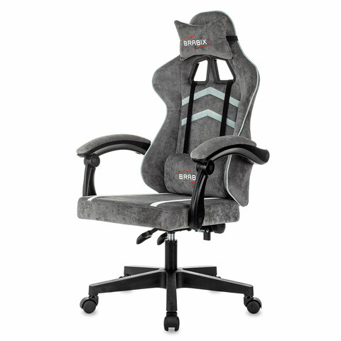 Кресло компьютерное BRABIX "Shooter GM-123", 2 подушки, ткань, серое, 533192