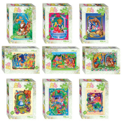Пазл картонный 54 элемента, "Любимые сказки", АССОРТИ, поле 18х13,5 см, STEP PUZZLE