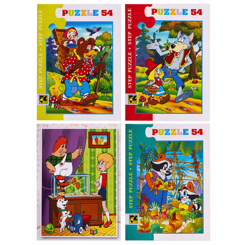 Пазлы картонные 54 элемента, "Лицензионные сюжеты", КОМПЛЕКТ 16 шт., поле 17,5х13 см, 480541