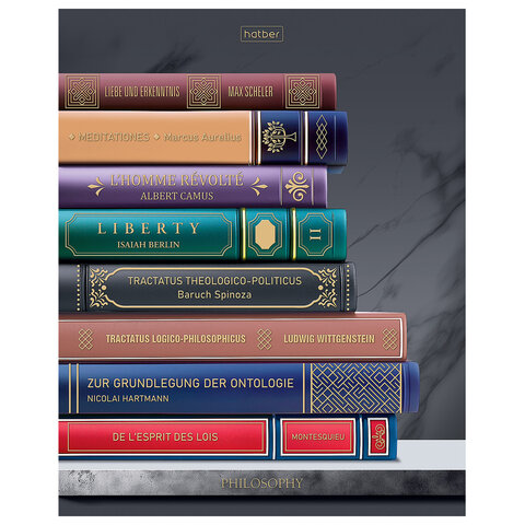 Тетрадь А5, 48 л., HATBER, скоба, клетка, Soft-touch ламинация, 3D-фольга, "Золотые страницы" (микс), 094279, 48Т5лофВ1