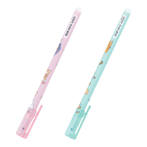 Ручка стираемая гелевая с принтом FUNSTER (ФАНСТЕР) "КОТ-ЭНТУЗИАСТ", СИНЯЯ, корпус ассорти, игольчатый наконеч. 0,5 мм, линия 0,35 мм 144414