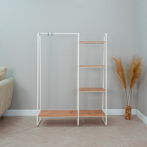 Вешалка-стеллаж "Скандинавия-1", 1470х1100х385 мм, 5 полок, металл/ЛДСП, белая/дуб, ГСС1 Б