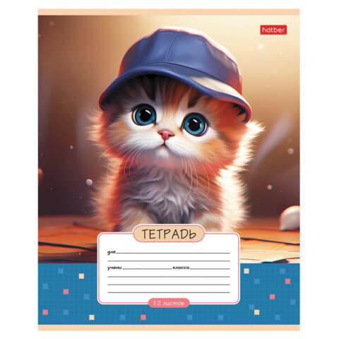 Тетрадь 12л. HATBER клетка, обложка картон, Мы-котики! (микс в спайке), 12Т5В1