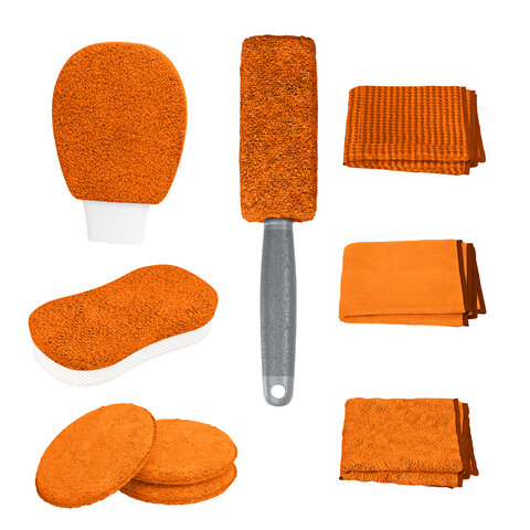 Набор для мойки авто и детейлинга 10 в 1, оранжевый, СУМКА ДЛЯ ХРАНЕНИЯ В КОМПЛЕКТЕ, DASWERK, 609483