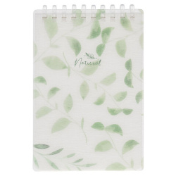 Блокнот МАЛЫЙ ФОРМАТ А6 80л, мягкий гребень, пластик, фольга, клетка, HATBER, NATURAL LEAVES, 090242, 80Б6A1мс_33480