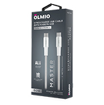 Кабель MASTER, Type-C - Type-C, 60W, USB2.0, 1.2м, белый, OLMIO