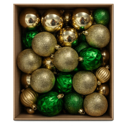 Шары ёлочные НАБОР 50 предметов "Golden&Green", пластик, золото/зеленый, ЗОЛОТАЯ СКАЗКА, 592896