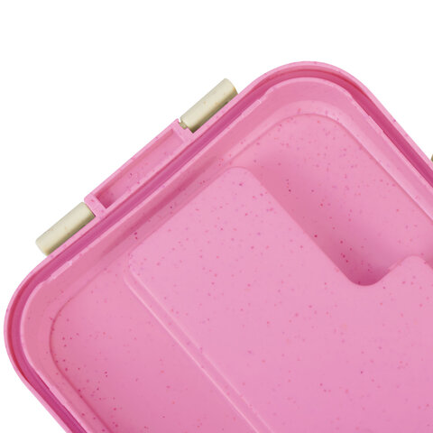 Ланч-бокс контейнер, 1 секция, 3 отделения, 1,4 л, ложка, вилка, 8х21х14 см, розовый, JOYLUX ECO, 609345