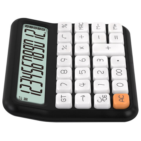 Калькулятор настольный BRAUBERG KW-1000-BK (152x132 мм), 3D-кнопки, 12 разрядов, черный, 272956