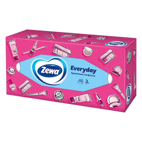 Салфетки косметические 100 штук в картонном боксе, 2-слойные, ZEMMA/ZEWA Everyday, 62861