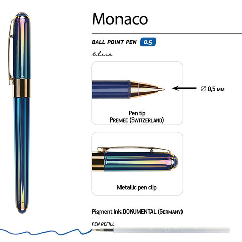 Ручка шариковая BRUNO VISCONTI "MONACO PEARL", СИНЯЯ, темно-синий корпус, линия 0,4 мм, 20-0125/84