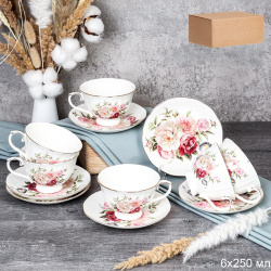 Чайный набор 12 предметов 250 мл на ножке / RS/12-FY253002 Grey /уп 8/