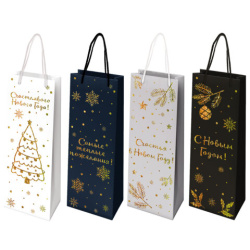 Пакет подарочный (1 шт.) новогодний, 13x9x36 см, "Bottle #2", голография, ассорти, ЗОЛОТАЯ СКАЗКА, 592429