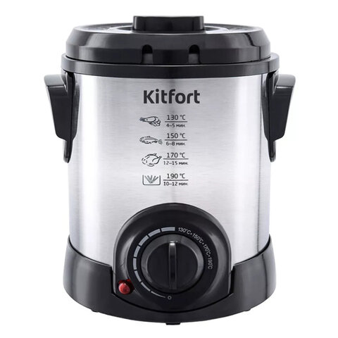 Фритюрница KITFORT KT-2009, 1000 Вт, объем 1 л, регулировка 130-190 °С, 1 корзинка, черная/серебристая, КТ-2009